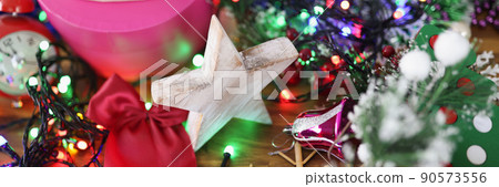 Christmas bauble decorations winter flora and traditional symbols of festive season Christmas bauble decorations winter flora and traditional symbols of festive season 90573556