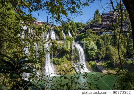 Street view local in Furong Ancient Town (Furong Zhen, Hibiscus Town), China. Furong Ancient Town is famous tourism attraction place. 90573592