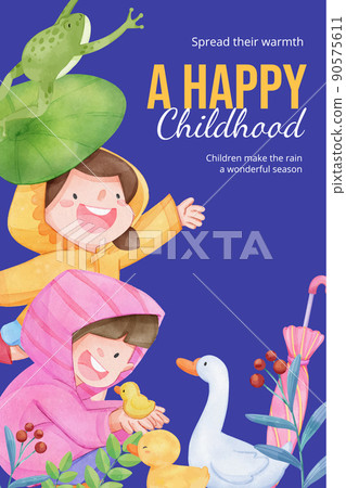 Pinterest template with children rainy season concept,watercolor style Pinterest template with children rainy season concept,watercolor style 90575611