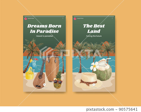 Instagram template with aloha Hawaii concept,watercolor style Instagram template with aloha Hawaii concept,watercolor style 90575641