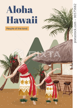 Poster template with aloha Hawaii concept,watercolor style 90575662