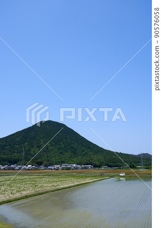 Paddy fields and Mt. Mikami during the rice planting period Paddy fields and Mt. Mikami during the rice planting period 90576058