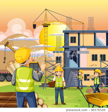 Building construction site with workers Building construction site with workers 90576589