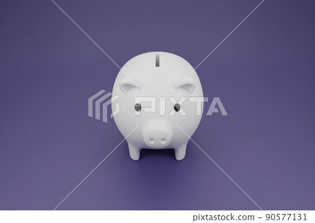 3d cartoon white piggy bank on purple background. 3D render illustration. 90577131