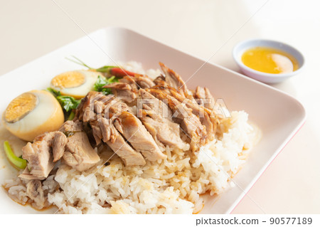 Stewed pork leg on rice. Thai food 90577189