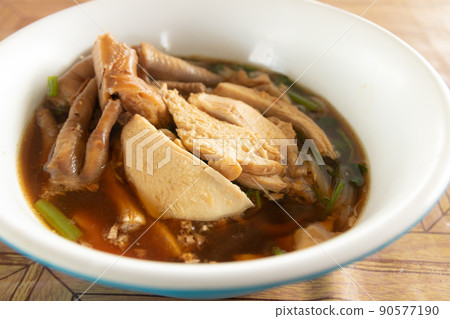 noodles soup with chicken in bowl 90577190