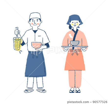 蕎麥麵店烏冬麵店店員男女 蕎麥麵店烏冬麵店店員男女 90577326