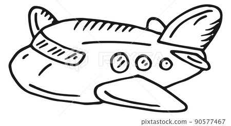 Plane sketch in baby drawing style. Toy airplane Plane sketch in baby drawing style. Toy airplane 90577467
