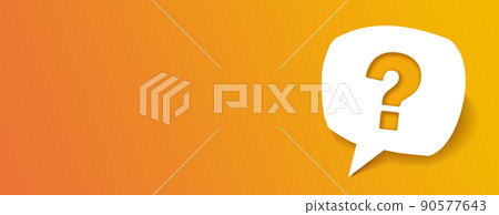 Question mark on paper bubble. Orange background. Ask for help. Asking questions. 90577643