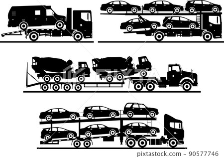 Set of different silhouettes auto transporters isolated on white background. Vector illustration. 90577746