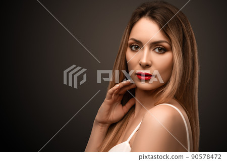 Beautiful woman with clear skin. SPA concept. Natural beauty. Stylish model 90578472