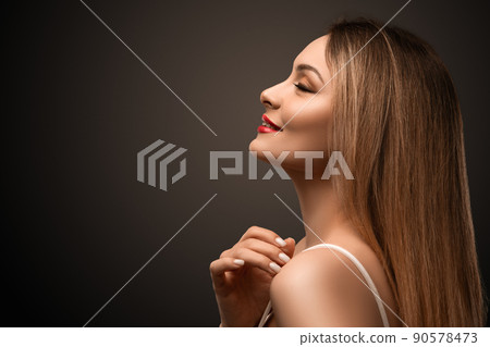 Beautiful woman with clear skin. SPA concept. Natural beauty. Stylish model Beautiful woman with clear skin. SPA concept. Natural beauty. Stylish model 90578473