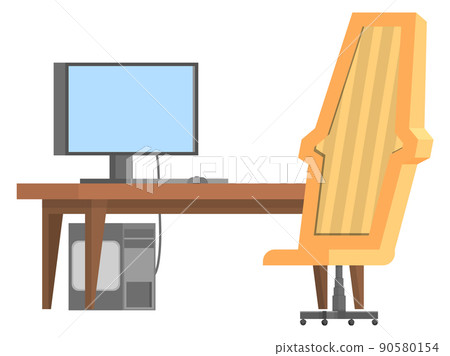 Computer desk with big yellow chair. Gamer workplace Computer desk with big yellow chair. Gamer workplace 90580154