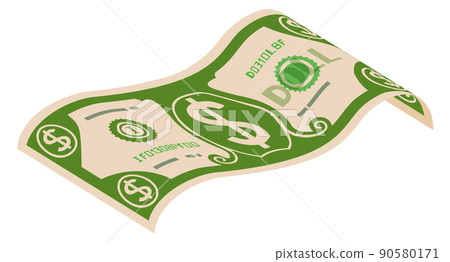 Flying dollar. Green paper banknote. Cartoon money Flying dollar. Green paper banknote. Cartoon money 90580171