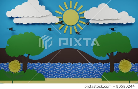landscape of river in summer in day time.3d rendering. 90580244