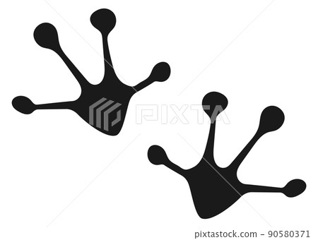 Frog footprint. Toad feet black silhouette logo 90580371