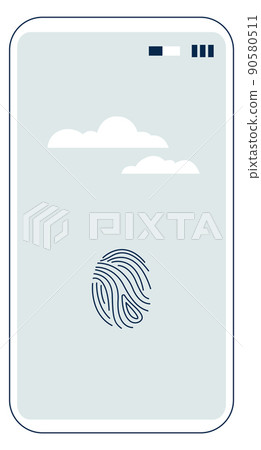 Phone screen protected with fingerprint scanner. Privacy icon Phone screen protected with fingerprint scanner. Privacy icon 90580511