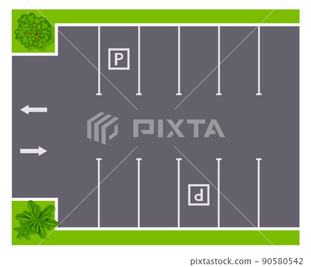 Car parking top view. Cartoon empty street road 90580542