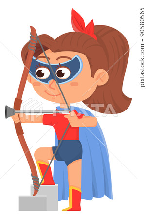 Girl in superhero costume. Brave archer kid character Girl in superhero costume. Brave archer kid character 90580565