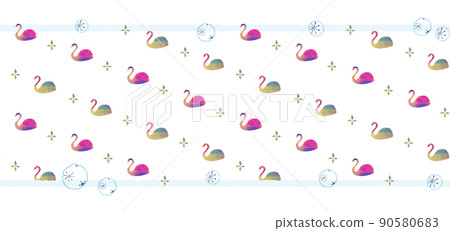 Seamless pattern material, illustration, background transparent of winter swan lake motif Seamless pattern material, illustration, background transparent of winter swan lake motif 90580683