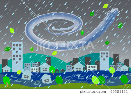 被颱風淹沒的城市的插圖 被颱風淹沒的城市的插圖 90581121