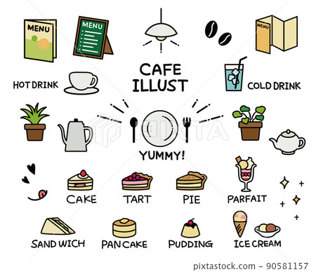 咖啡廳插畫,手繪風格顏色 咖啡廳插畫,手繪風格顏色 90581157