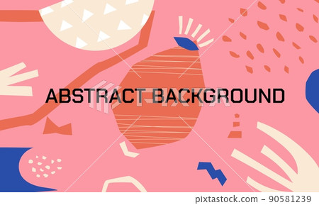 Organic shapes background. Abstract summer banner with messy nature forms and floristic patterns. Vector minimal aesthetic wallpaper with blob brush elements 90581239