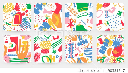 Abstract organic pattern. Seamless print of messy minimalistic blob brush forms and figures, chaotic nature and floristic shapes. Vector texture 90581247