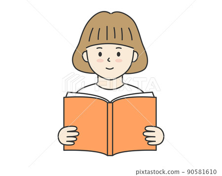 一個女孩讀一本書的插圖 90581610