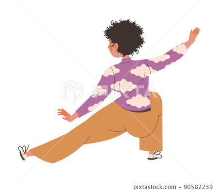 Young Woman Character Practicing Tai Chi and Qigong Exercise as Internal Chinese Martial Art Vector Illustration 90582239