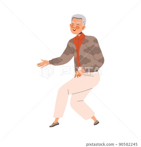 Senior Man Character Practicing Tai Chi and Qigong Exercise as Internal Chinese Martial Art Vector Illustration 90582245