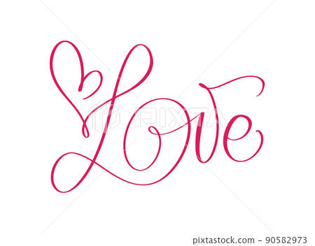 Red Handwritten laser cut calligraphy text Love with heart. Happy Valentines day romantic quote for design greeting card, holiday flyer, photo overlays, t-shirt print, poster Red Handwritten laser cut calligraphy text Love with heart. Happy Valentines day romantic quote for design greeting card, holiday flyer, photo overlays, t-shirt print, poster 90582973