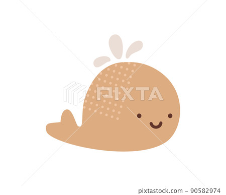 Hand drawn Cute Vector whale. doodle illustration Coloring book for children. Marine flora and fauna. Animals in ocean Hand drawn Cute Vector whale. doodle illustration Coloring book for children. Marine flora and fauna. Animals in ocean 90582974