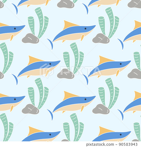 Sea sharks and algae seamless pattern Sea sharks and algae seamless pattern 90583943