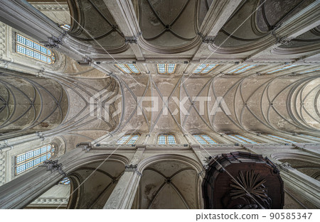 Brussels City Center, Brussels Capital Region - Belgium - View of the decorated ceiling of the Saint Catherine church 90585347