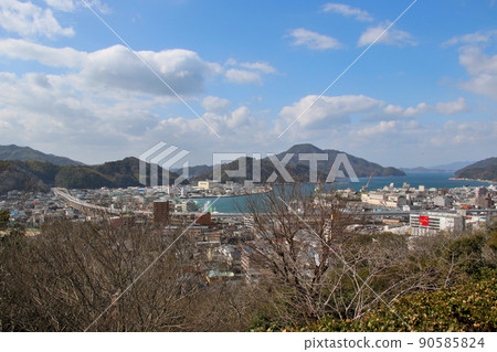 Uwajima Castle Ruins, a historic site in Uwajima City, Ehime Prefecture, overlooking the city center from the main enclosure Uwajima Castle Ruins, a historic site in Uwajima City, Ehime Prefecture, overlooking the city center from the main enclosure 90585824