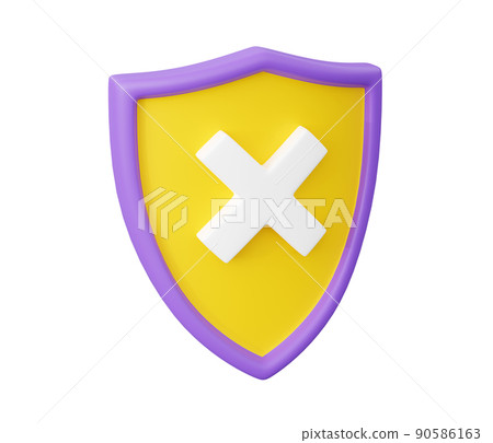 Shield with cross sign 3d render illustration to indicate error or unsecured connection. 90586163