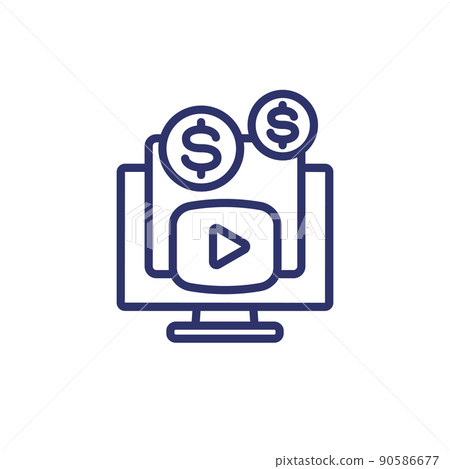 Video monetization line icon on white Video monetization line icon on white 90586677