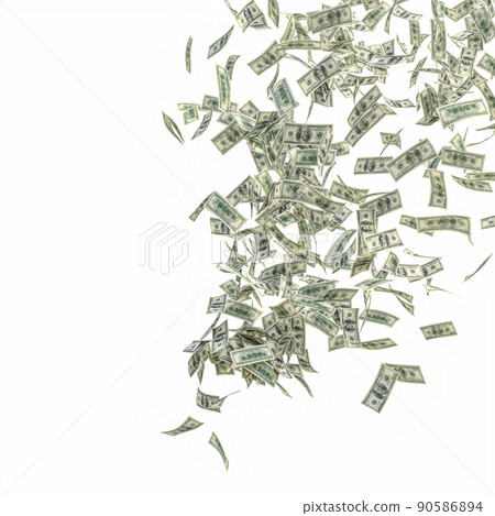 rain of american dollars on a white background. rain of american dollars on a white background. 90586894