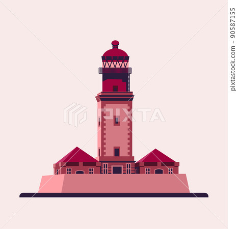Lighthouse, Sea beacon house. Vector illustration in flat cartoon style. 90587155