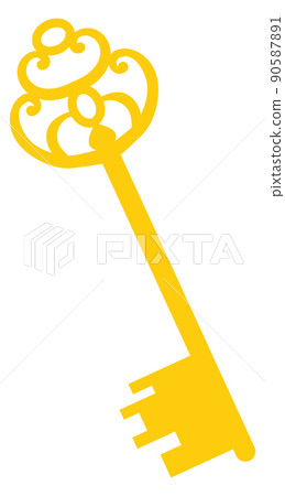 Golden key icon. Vintage ornate lock opener 90587891