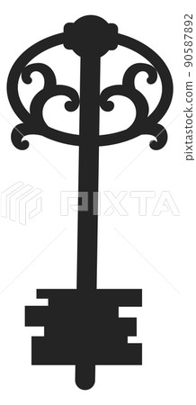 Skeleton key icon. Black retro house symbol 90587892