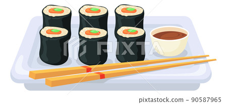 Sushi roll dish. Japanese fish food plate 90587965