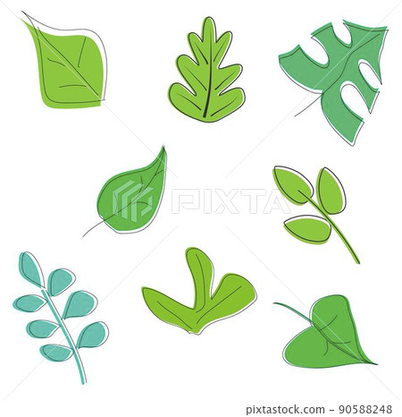 Nature doodle drawing. Doodle leaves with lines. set of drawn different leaves. Nature doodle drawing. Doodle leaves with lines. set of drawn different leaves. 90588248