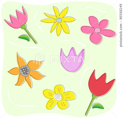 Doodle drawing. Doodle flowers with lines. set of painted blooming flowers 90588249