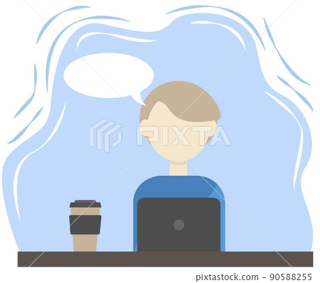 Man is working on a laptop. Flat style drawing. The image is suitable for office work, staff recruitment. Vector illustration. Man is working on a laptop. Flat style drawing. The image is suitable for office work, staff recruitment. Vector illustration. 90588255