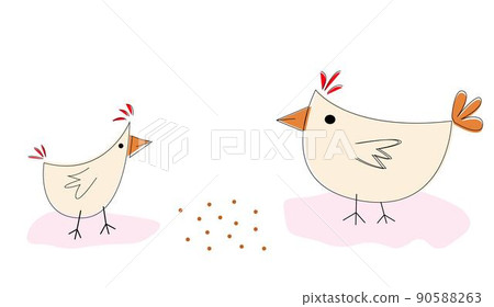 Doodle drawing, chicken doodle. Simple vector illustration of chicken with lines. Set of cute hens and chicks 90588263