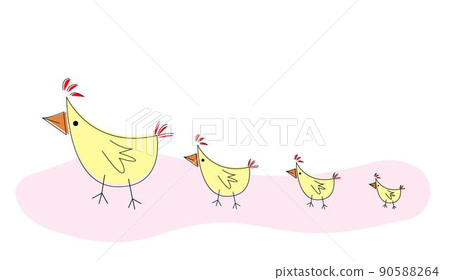 Doodle drawing, chicken doodle. Simple vector illustration of chicken with lines. Set of cute hens and chicks 90588264