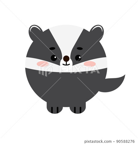 Circle badger forest animal face with paws icon isolated on white background. 90588276