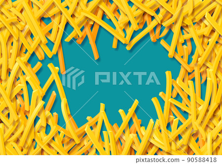 Fried potato, chips, crisps or french fries laying in heap illustration for tray print or poster 90588418